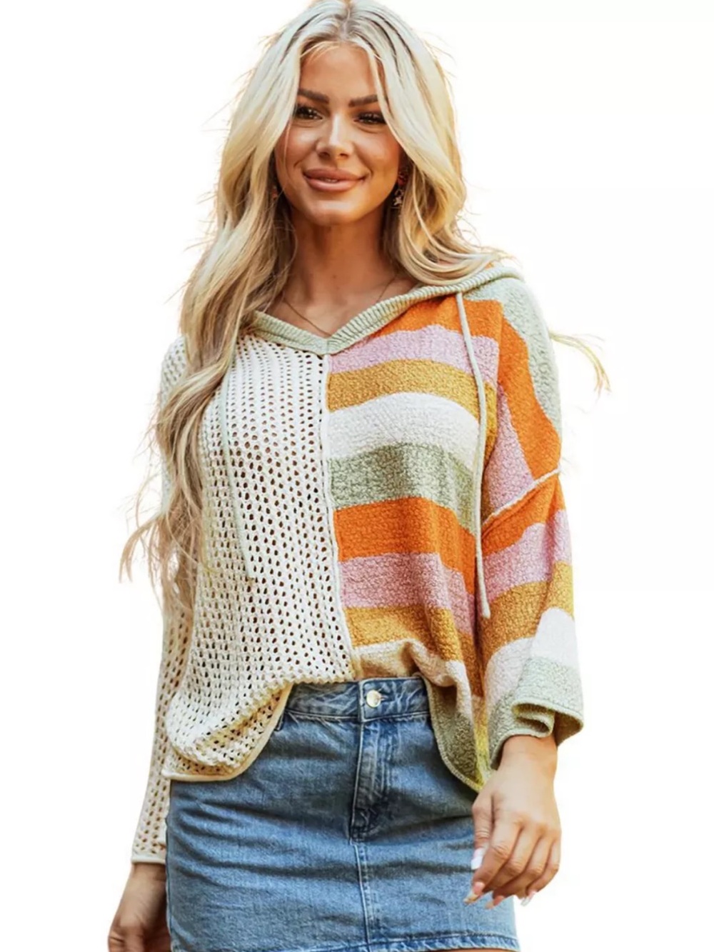 Mod Boutique Colorblock V Neck Hooded Sweater